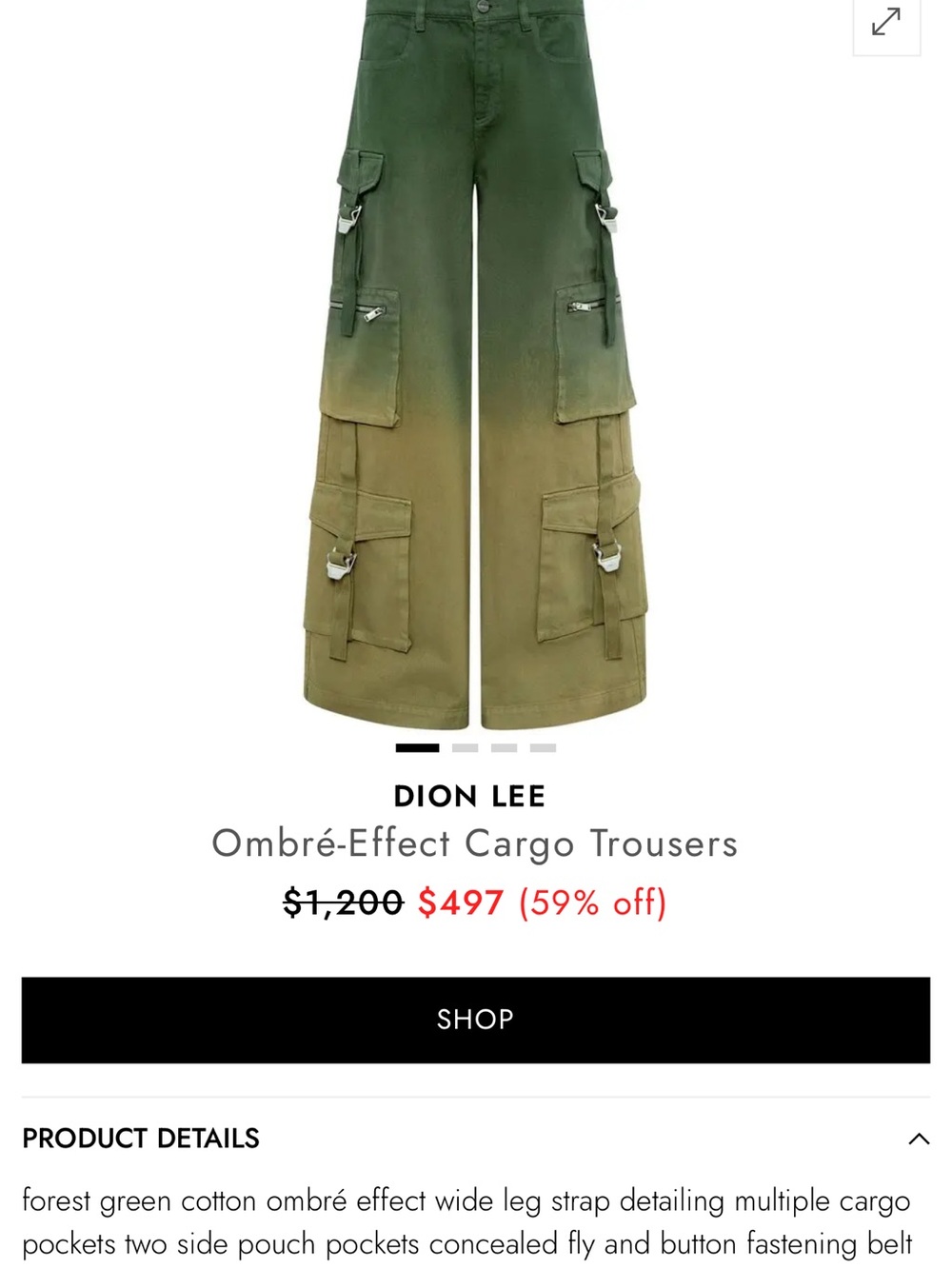 Dion Lee Green Ombre Wide-Leg Cargo Pants
